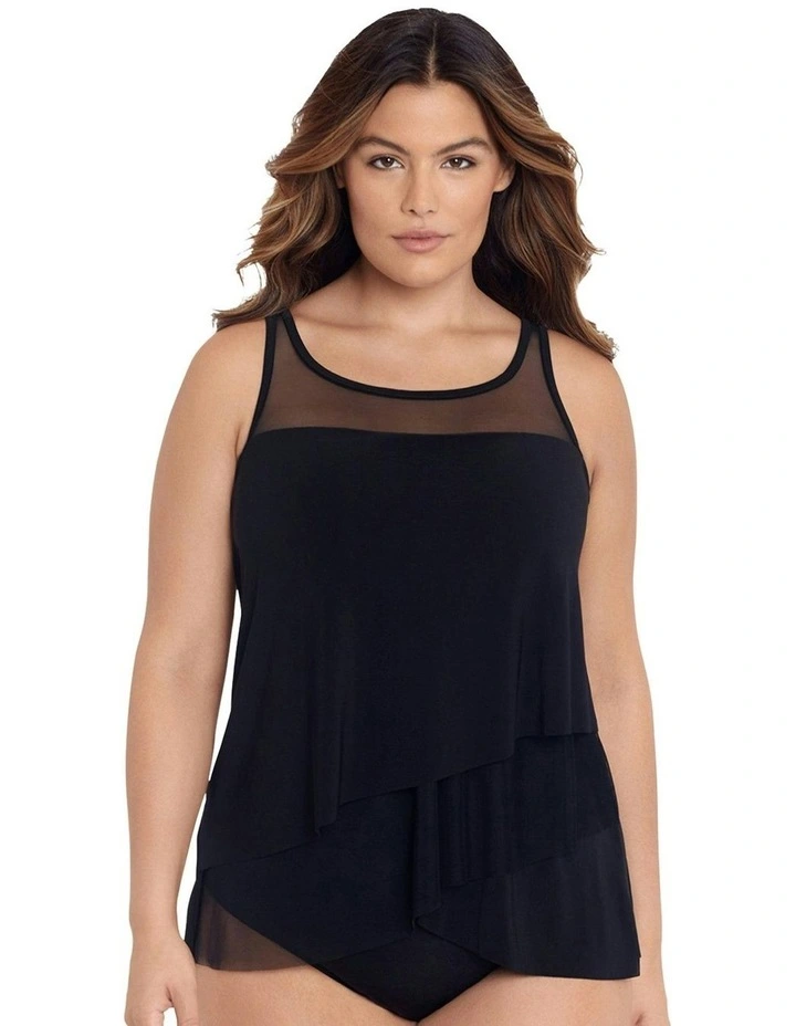 Illusionists Mirage Floaty Layered Tankini Top Plus in Black image 1