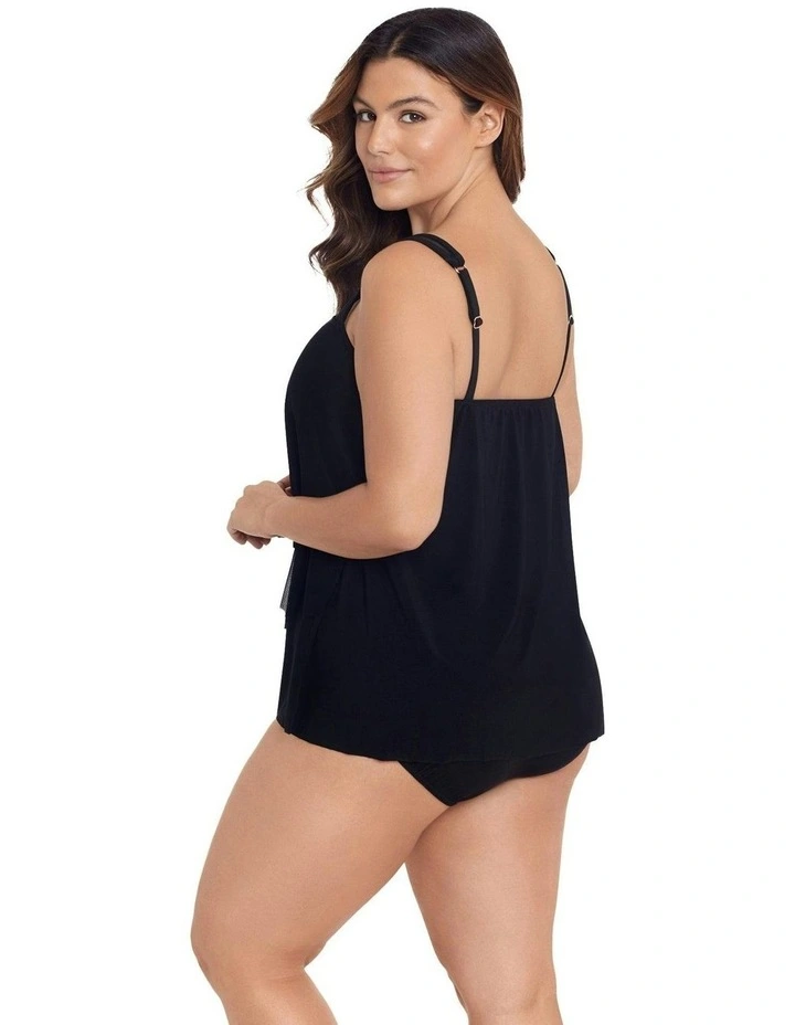 Illusionists Mirage Floaty Layered Tankini Top Plus in Black image 3