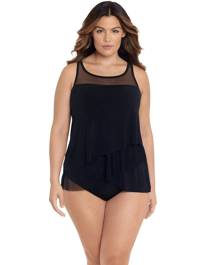 Illusionists Mirage Floaty Layered Tankini Top Plus in Black image 4