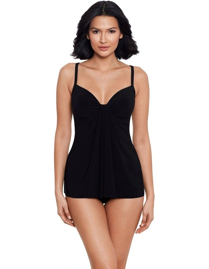 Rock Solid Marina Draped Underwire Tankini Top in Black image 4