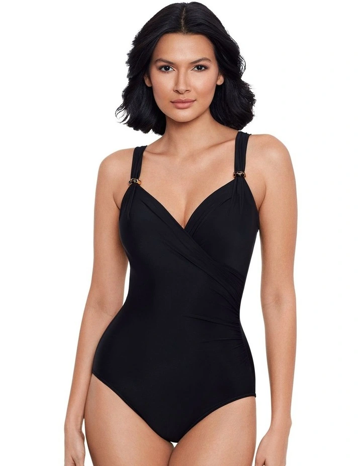 Razzle Dazzle Siren Crossover Shaping Swimsuit in Black image 1