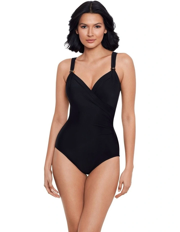 Razzle Dazzle Siren Crossover Shaping Swimsuit in Black image 4