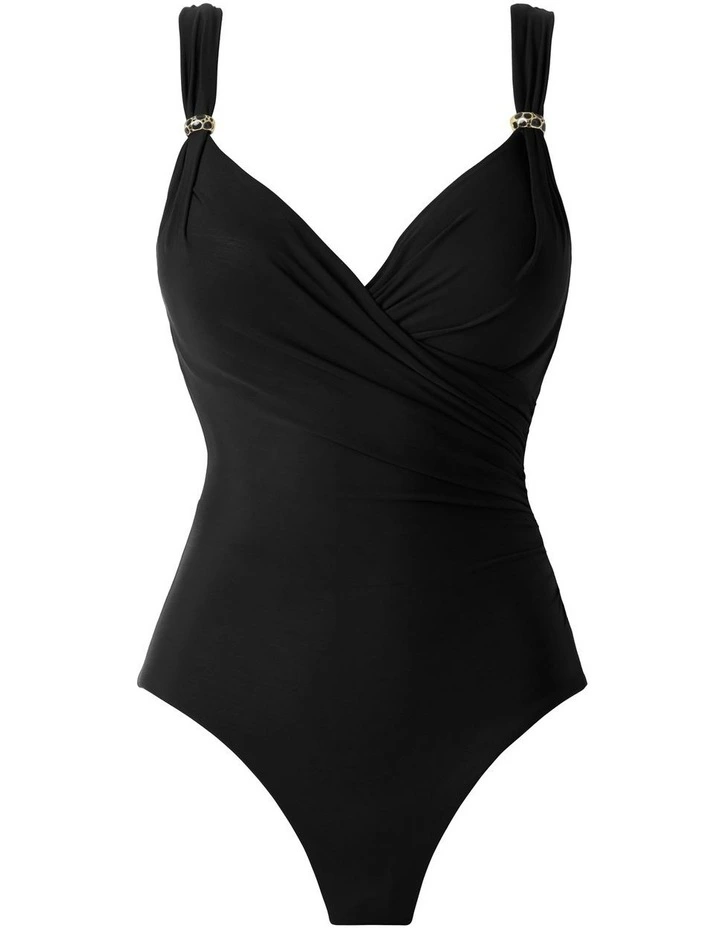 Razzle Dazzle Siren Crossover Shaping Swimsuit in Black image 5