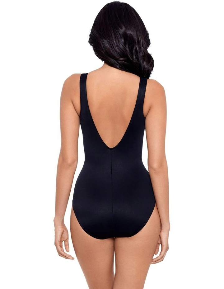 Illusionists Crossover Draped Swimsuit in Black image 2