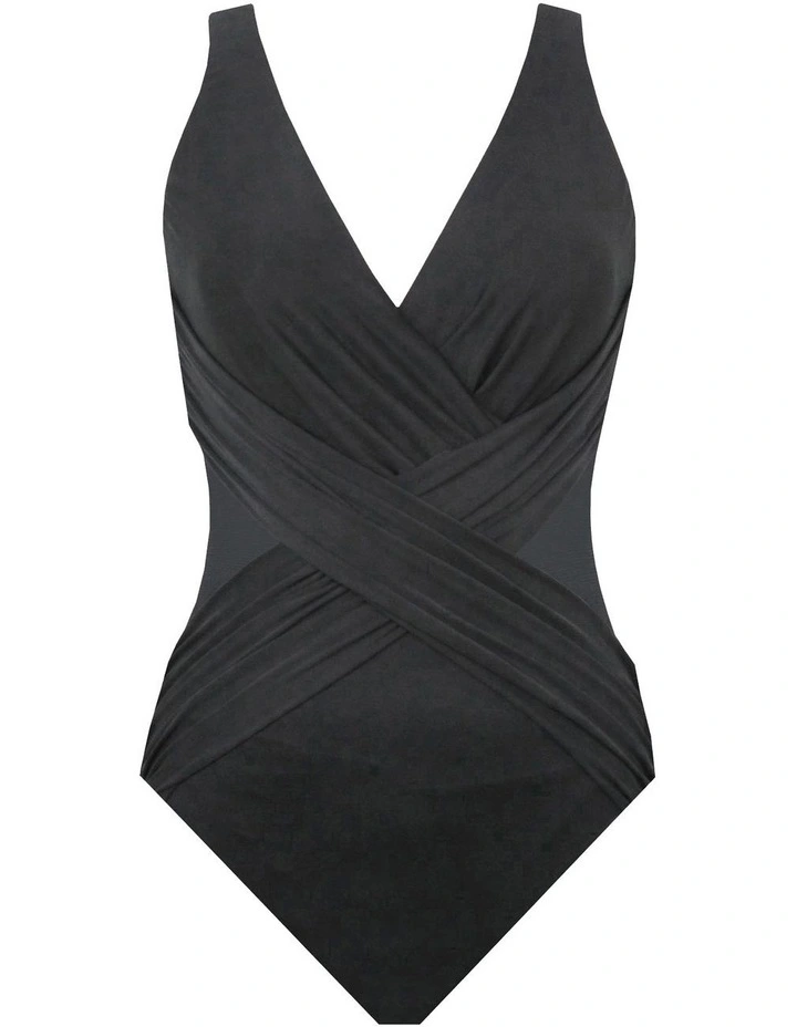 Illusionists Crossover Draped Swimsuit in Black image 5