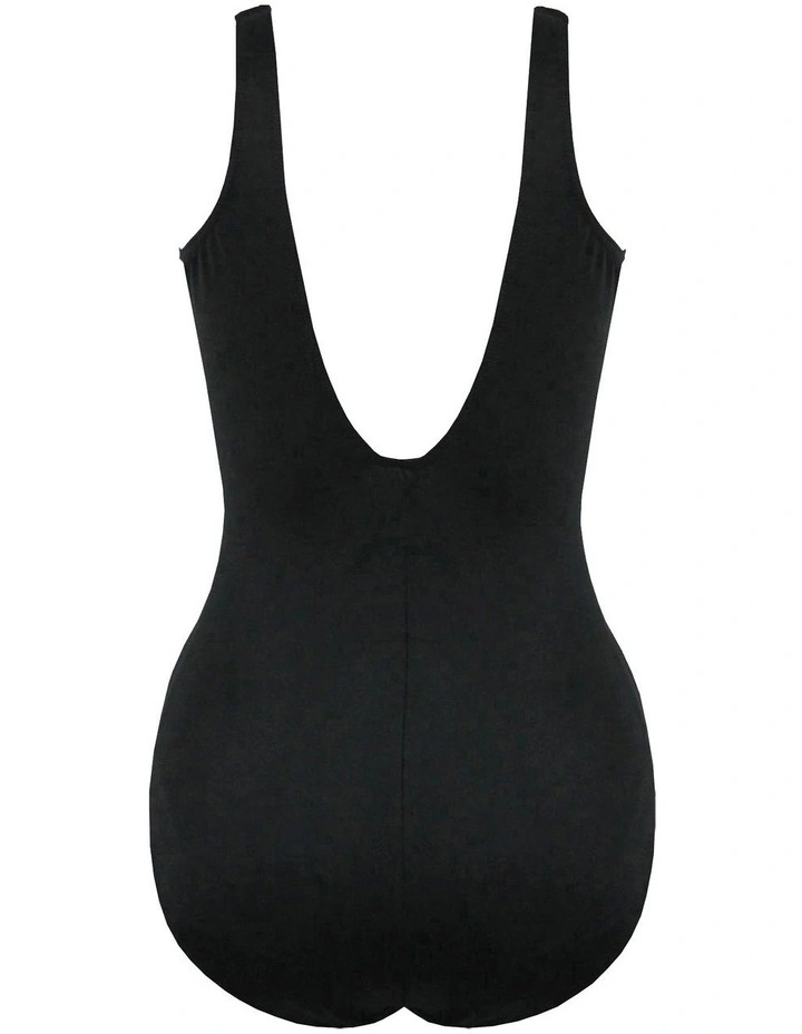 Illusionists Crossover Draped Swimsuit in Black image 6