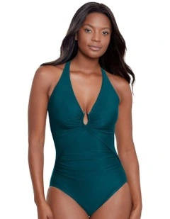 Bling Plunge Neck One Piece Shaping Swimsuit in Nova Green