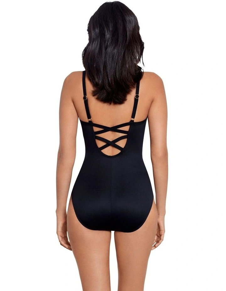 Petal Pusher Temptation Underwired Low Back Shaping Swimsuit in Black Multi image 2