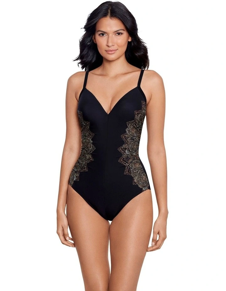 Petal Pusher Temptation Underwired Low Back Shaping Swimsuit in Black Multi image 5