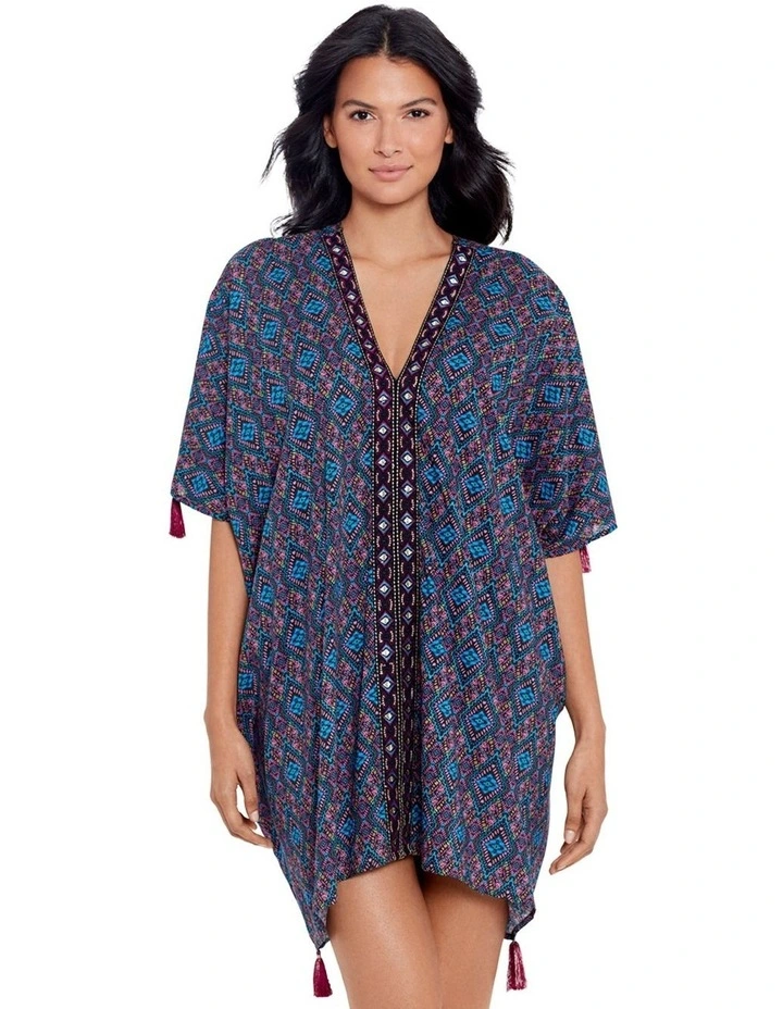 Printed Cotton Caftan Beach Coverup in Multi image 1