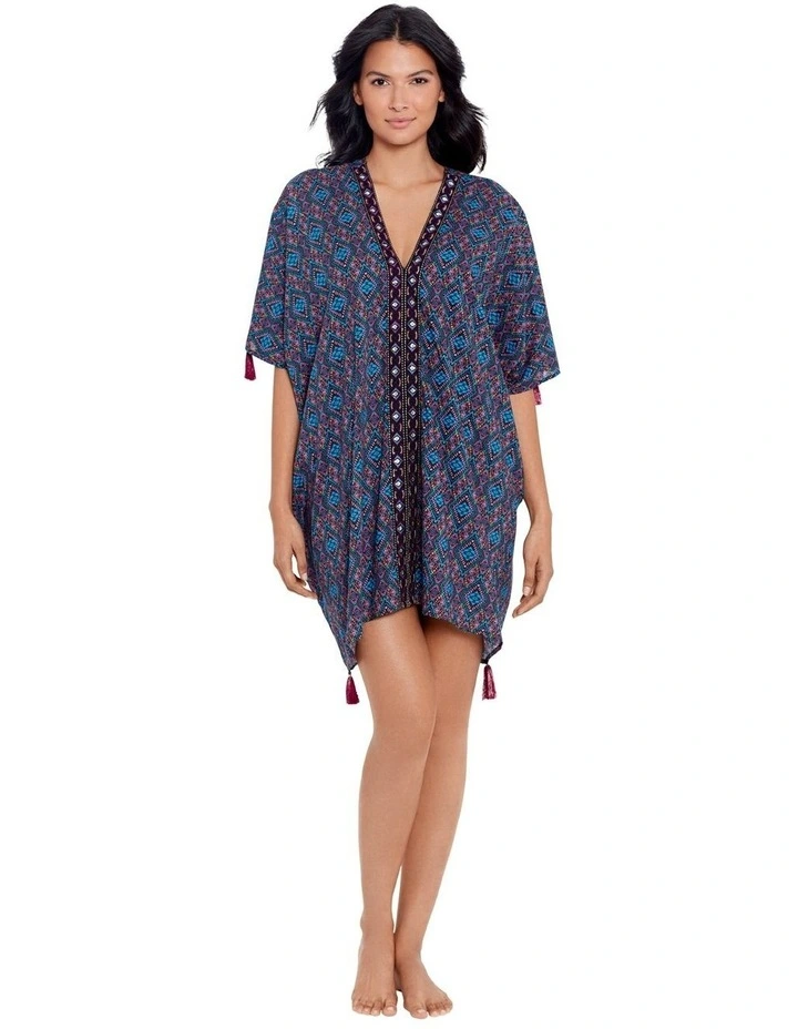 Printed Cotton Caftan Beach Coverup in Multi image 4