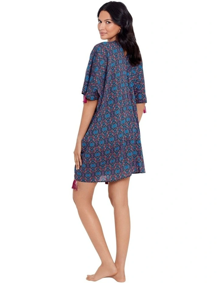 Printed Cotton Caftan Beach Coverup in Multi image 5