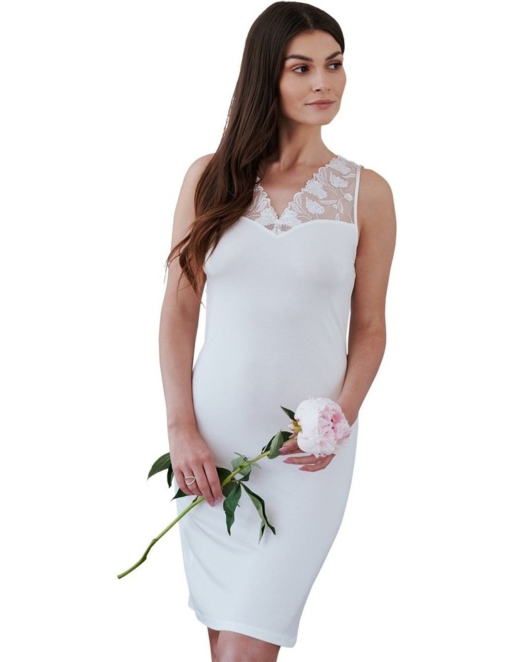 Short Viscose Nightie With Embroidery in Ivory Natural