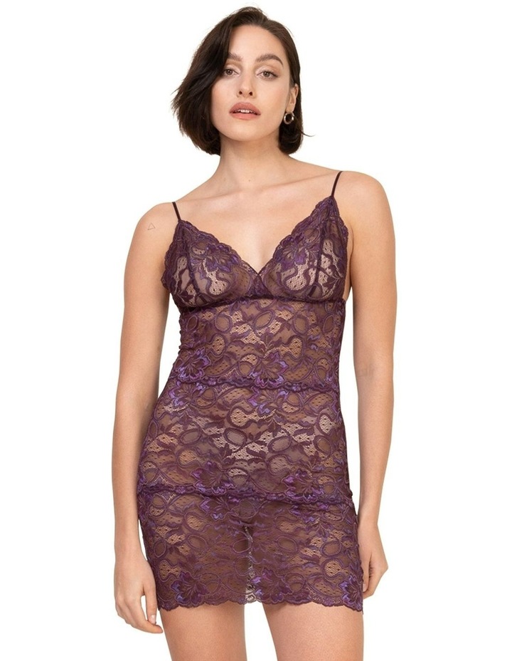 Spaghetti Strap Short Sheer Lace Chemise in Plum Purple