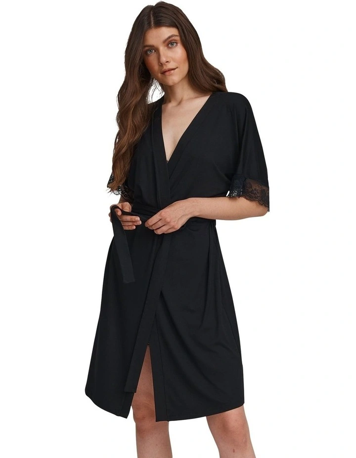 Oh!Zuza Lace Trim Robe In Black MYER