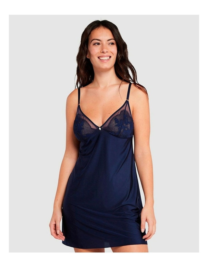 Charmante V-neck Short Nightie with Lace in Marine Blue