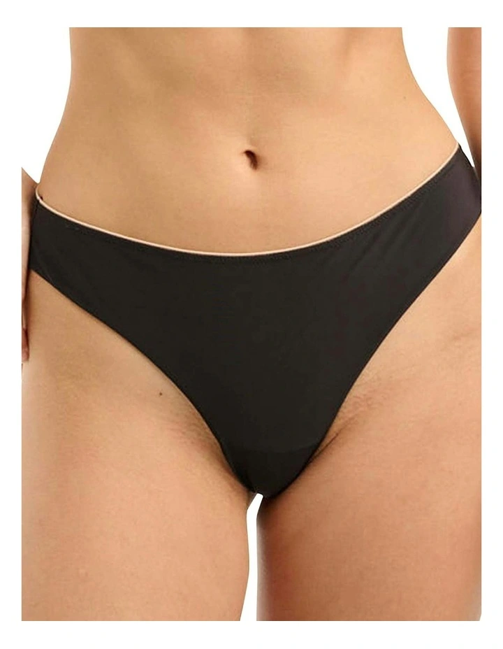 Unseen No Show Brazilian Style High Cut Tanga Brief in Black-Blush image 1