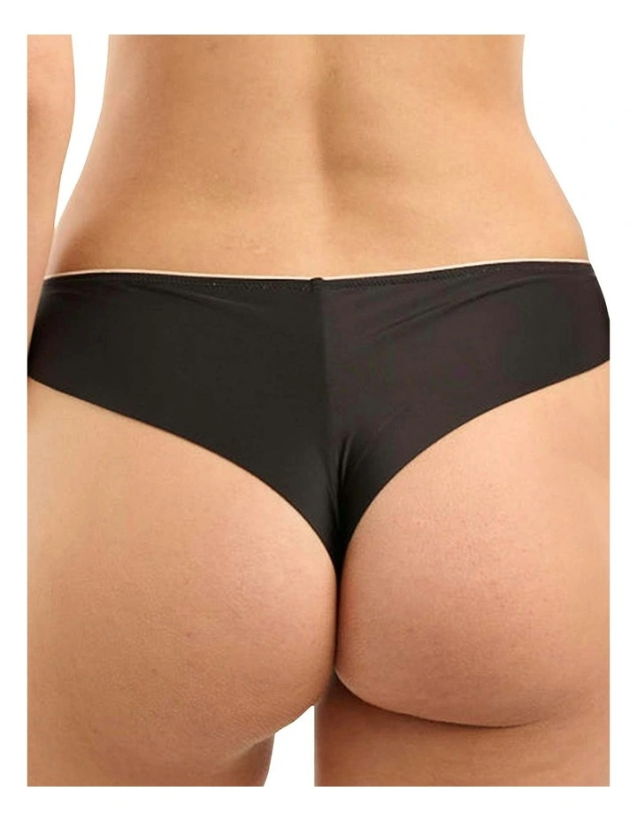 Unseen No Show Brazilian Style High Cut Tanga Brief in Black-Blush image 2