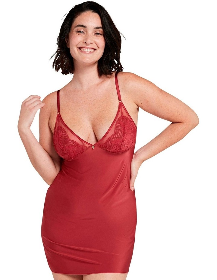 Charmante V Neck Short Nightie with Lace in Garnet Red