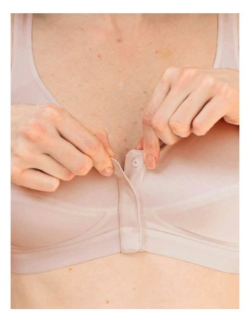 Comfi Cotton Wirefree Press Stud Front Open Bra in Blush