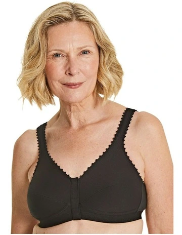 Comfi Cotton Wirefree Front Open Bra in Black
