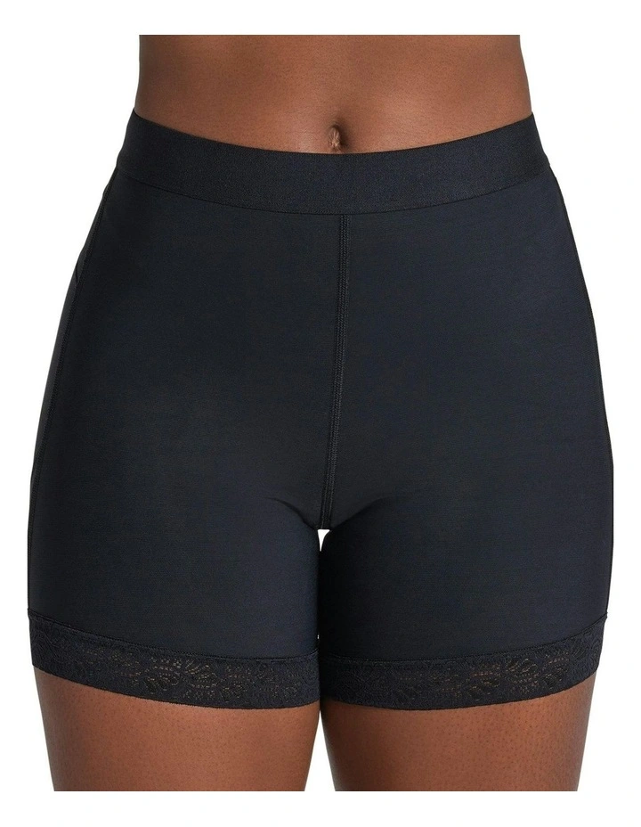 Mid-Rise Bottom-Lifting Shaper Shorts With Lace in Black image 1