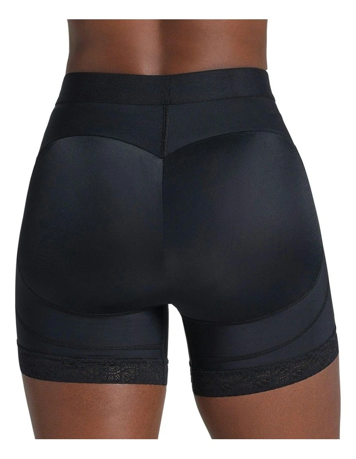 Mid-Rise Bottom-Lifting Shaper Shorts With Lace in Black image 2