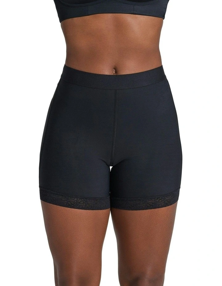 Mid-Rise Bottom-Lifting Shaper Shorts With Lace in Black image 3