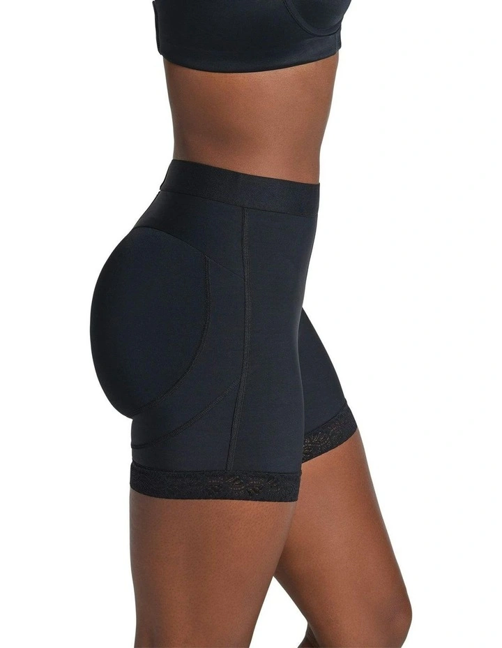 Mid-Rise Bottom-Lifting Shaper Shorts With Lace in Black image 4