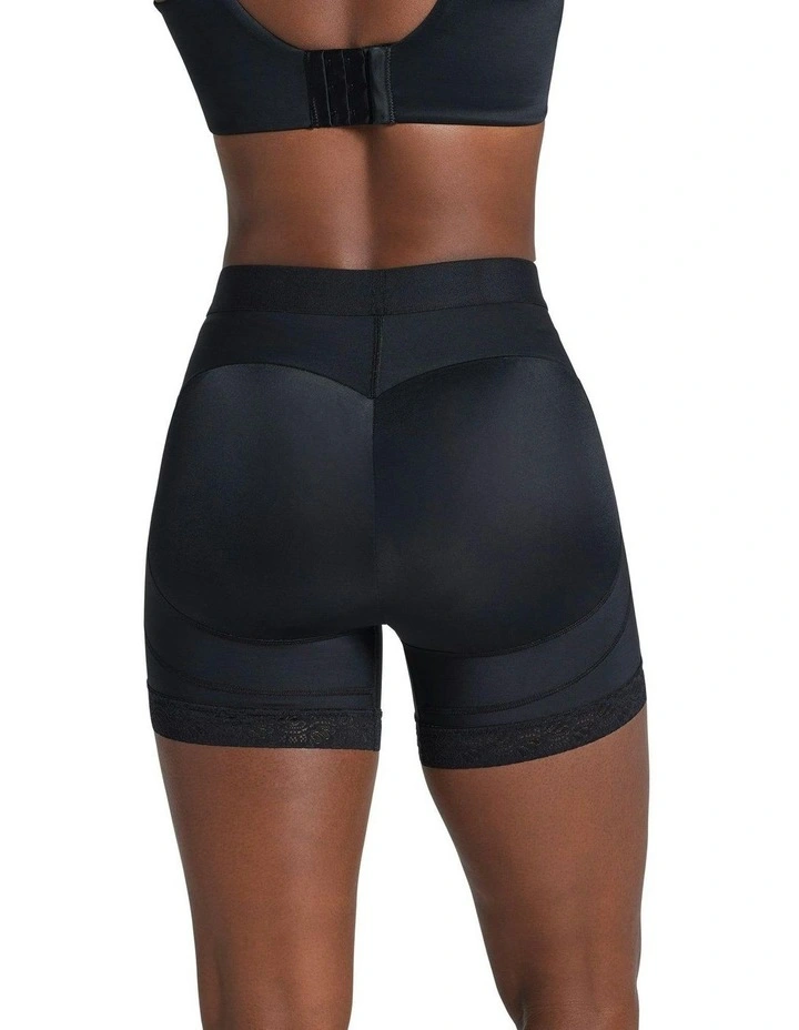 Mid-Rise Bottom-Lifting Shaper Shorts With Lace in Black image 5