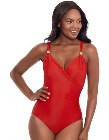 Razzle Dazzle Siren Crossover Shaping Swimsuit in Cayenne