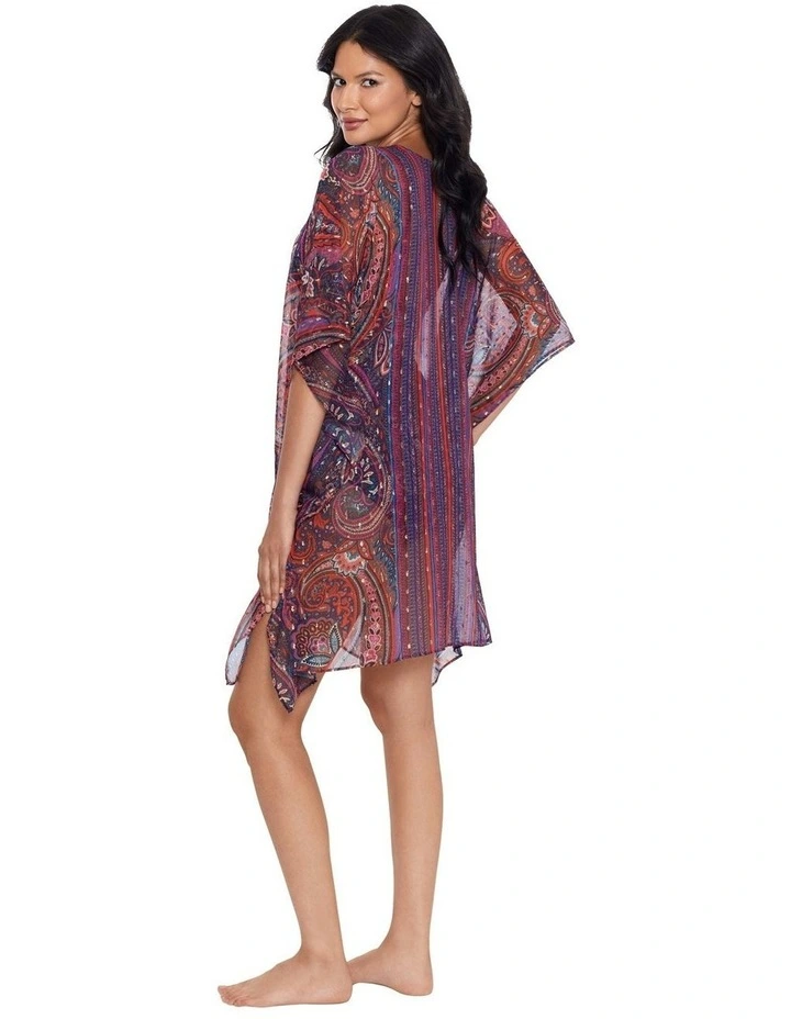 Dynasty Sheer Chiffon Caftan Beach Cover Up in Multi image 3