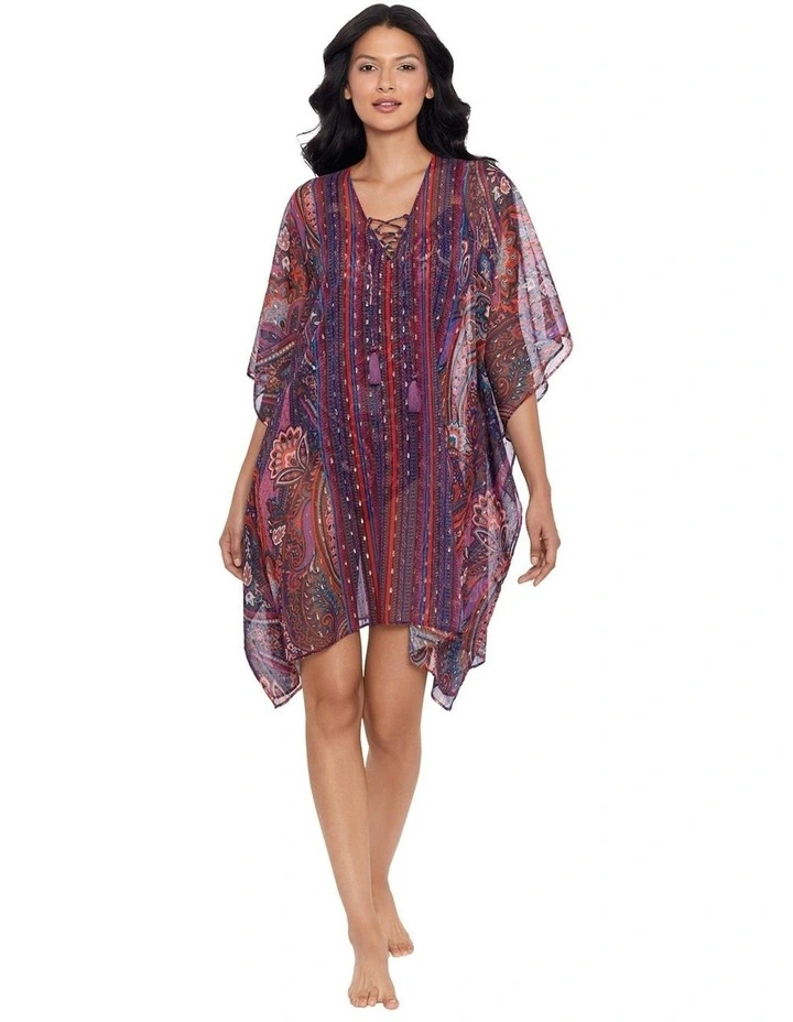 Dynasty Sheer Chiffon Caftan Beach Cover Up in Multi image 4