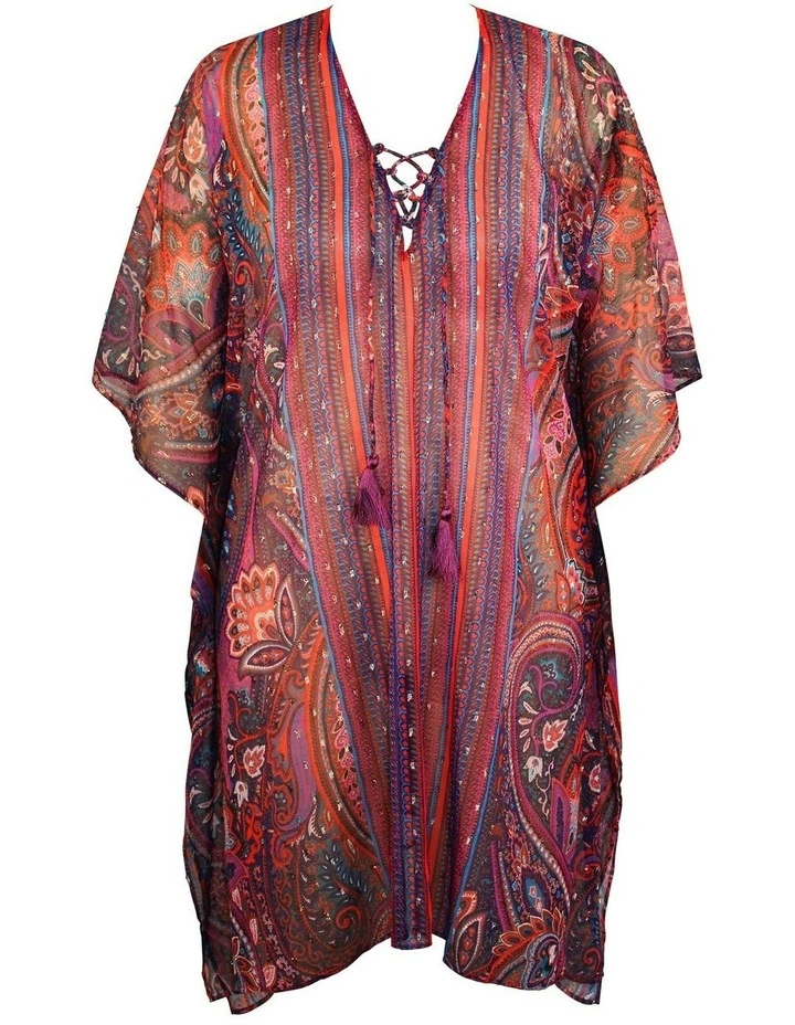 Dynasty Sheer Chiffon Caftan Beach Cover Up in Multi image 5