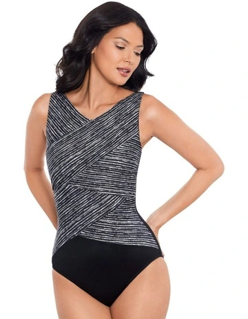 High Neck Underwired One-Piece Shaping Swimsuit in Black/White