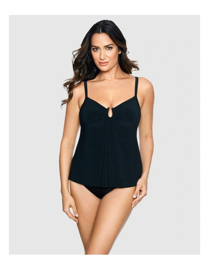 Razzle Dazzle Zing Loose Fit Tummy Hiding Tankini Top in Black image 1