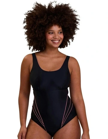 Bondi Beach Sporty One-Piece Swimsuit with Bust Support in Black