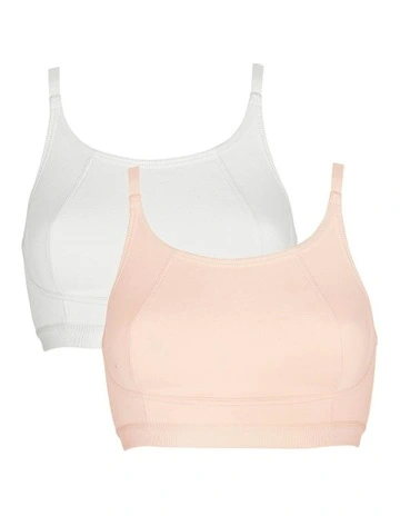 Lola Cotton Crop Top High Neck Teen Bra (2 Packs) in Peach/White