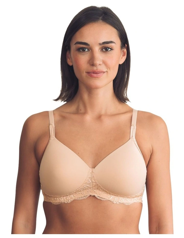 Georgia Wirefree T-Shirt Style Mastectomy Bra with Cotton & Lace in Beige image 1