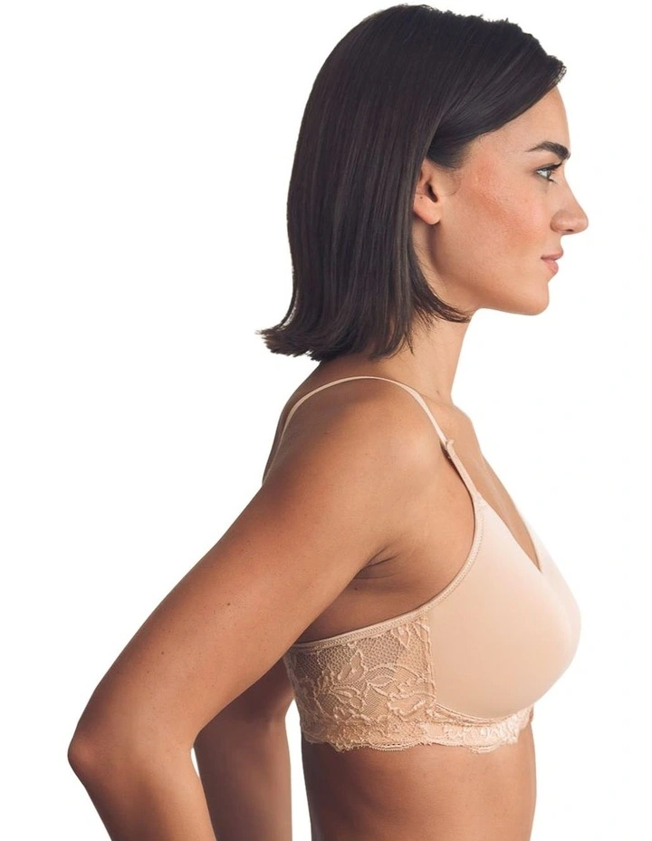 Georgia Wirefree T-Shirt Style Mastectomy Bra with Cotton & Lace in Beige image 3