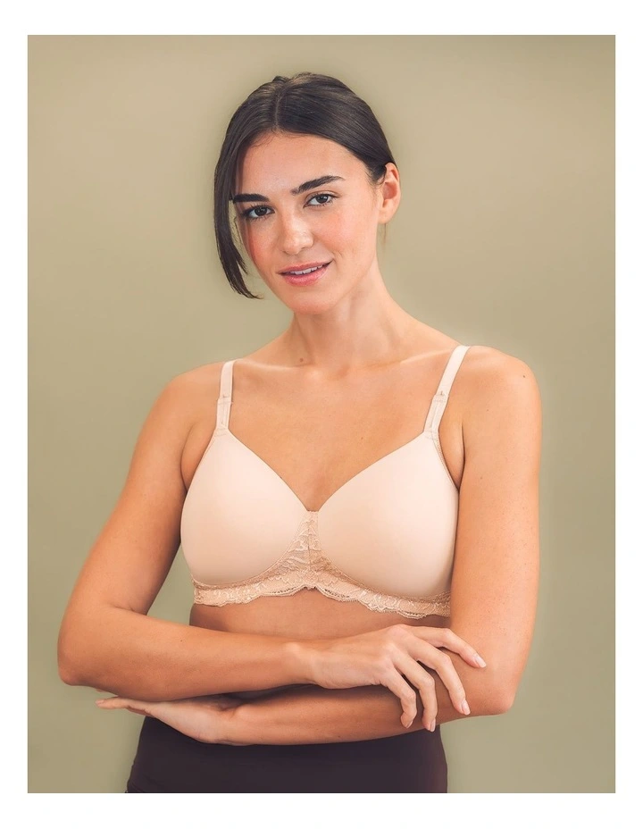 Georgia Wirefree T-Shirt Style Mastectomy Bra with Cotton & Lace in Beige image 4