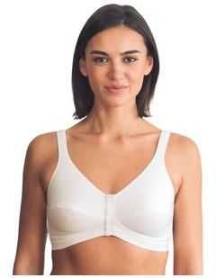 Comfi Cotton Wirefree Press Stud Front Open Bra in White