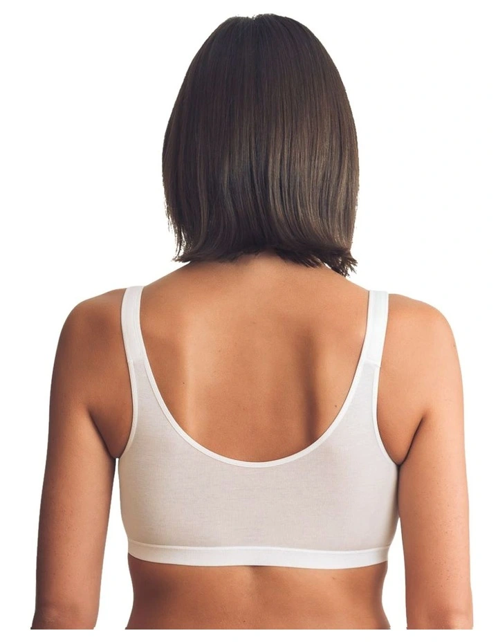 Comfi Cotton Wirefree Press Stud Front Open Bra in White image 2