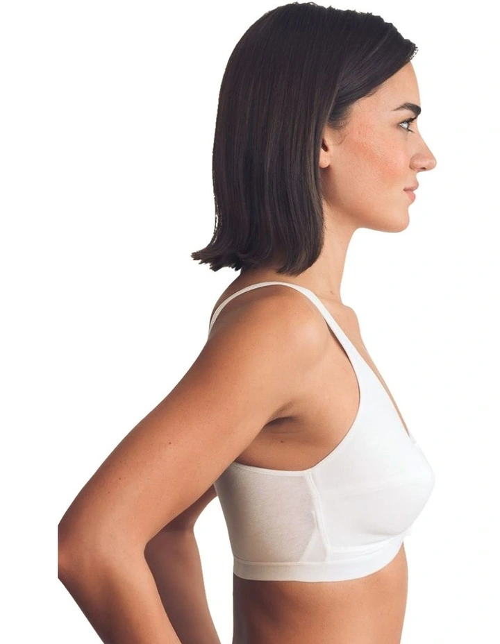 Comfi Cotton Wirefree Press Stud Front Open Bra in White image 3