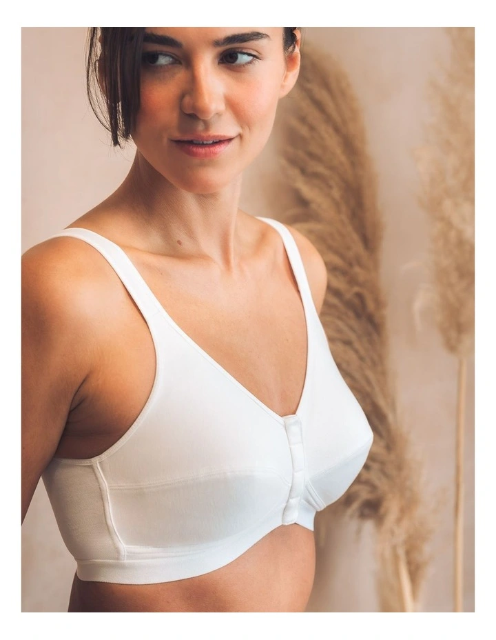 Comfi Cotton Wirefree Press Stud Front Open Bra in White image 4