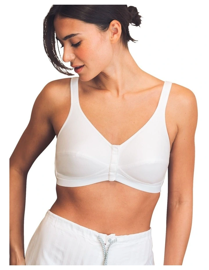 Comfi Cotton Wirefree Press Stud Front Open Bra in White image 5
