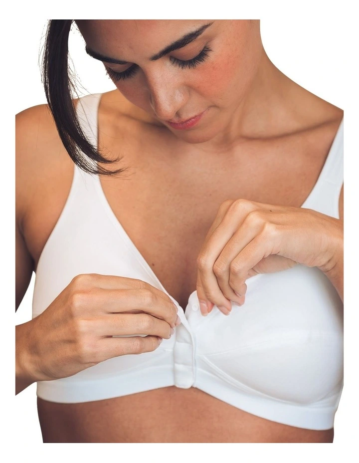 Comfi Cotton Wirefree Press Stud Front Open Bra in White image 6