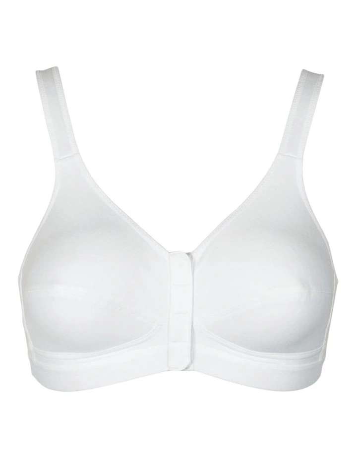 Comfi Cotton Wirefree Press Stud Front Open Bra in White image 7