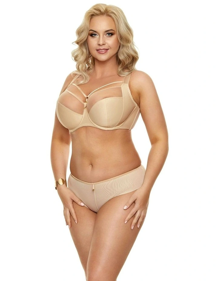 Clarisse Strappy Large Cup Wired Bra With Side Support in Beige image 5