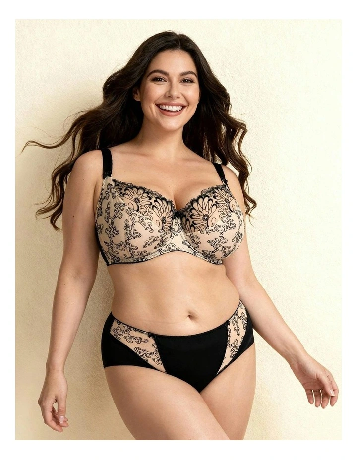 Tatuaz Unlined Embroidered Large Cup Wired Bra in Black image 3